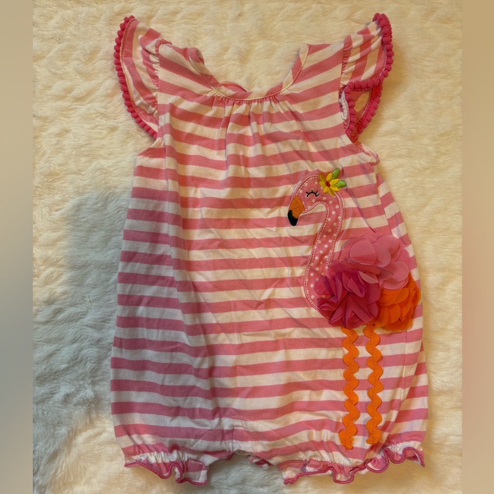 Good Lad Pink White Striped Flamingo One-Piece Bodysuit
